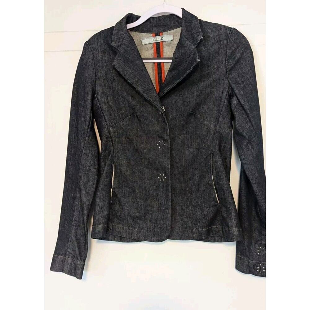 Joe's Jeans Women's S Dark Denim Suit Jacket Pockets Button‎ Preppy Fitted Retro